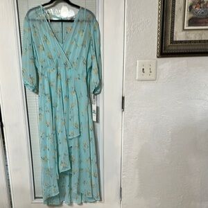 Calvin Klein Collection Sky Blue Floral Long Sleeve Dress